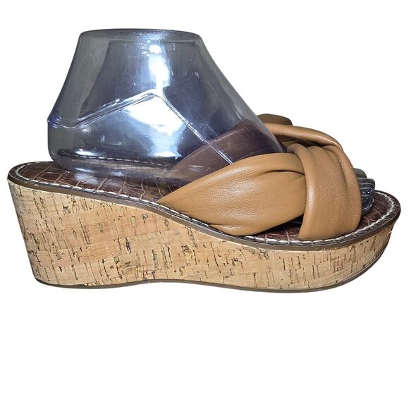 Sam Edelman Ramsey Sandals Womens US 8.5 Platform Brown Leather Cork Wedge High - Picture 4 of 8